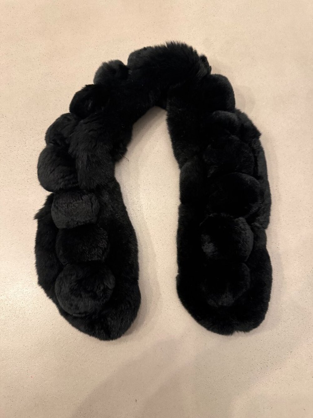 Genuine Rabbit Fur Black Pom Pom Scarf Stole Wrap